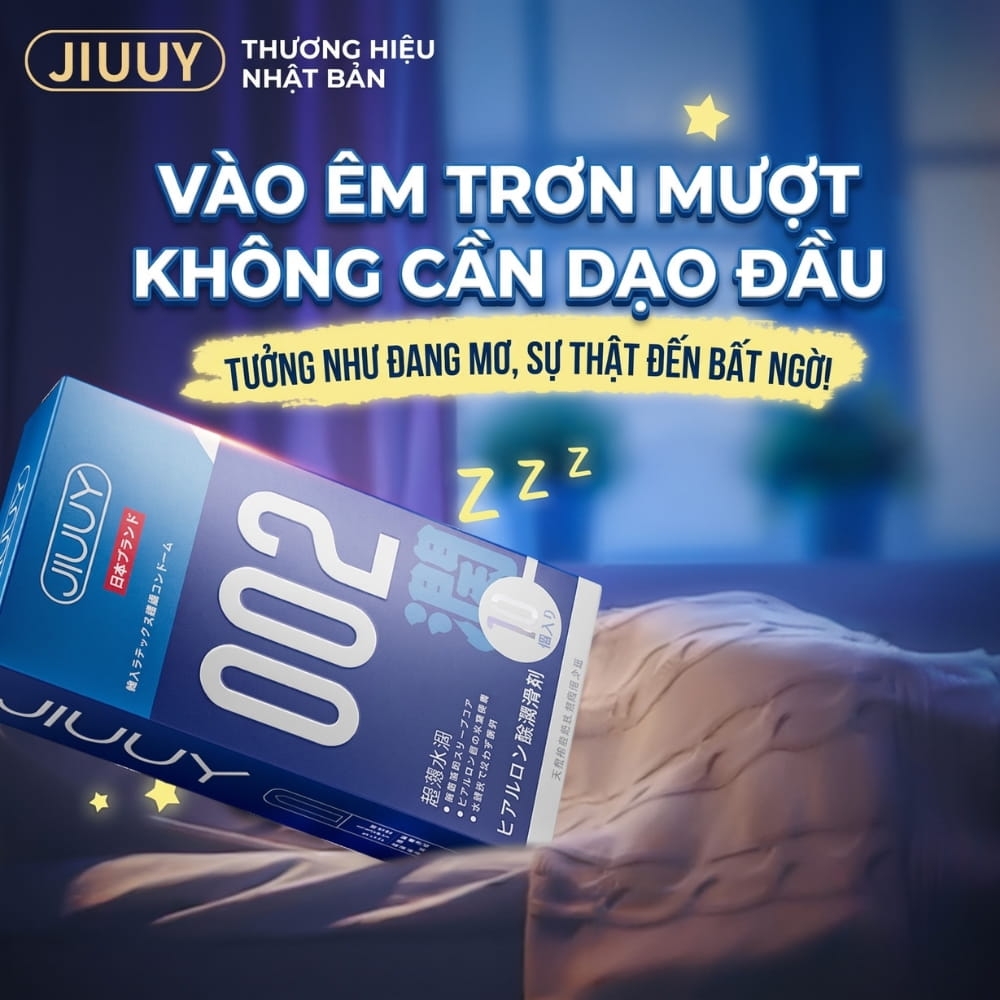 Bao cao su Jiuuy 002 Water Moisture siêu mỏng nhiều gel hộp 10 chiếc