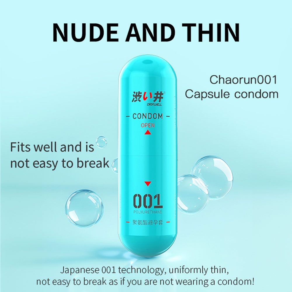 Bao Cao Su Siêu Mỏng 001 Drywell PU Nude & Thin – Chất Liệu PU, Cảm Giác Tự Nhiên – Vỉ 3 Cái