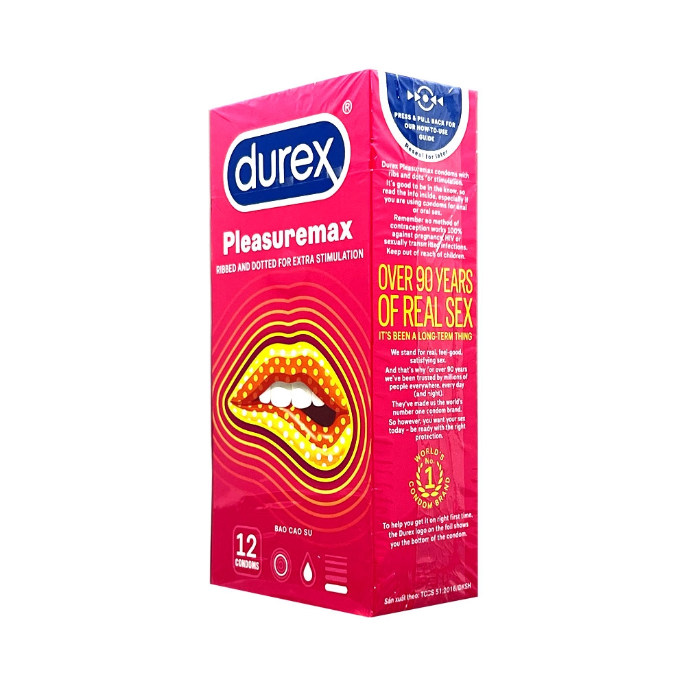 Bao cao su Durex Pleasuremax gân và điểm nổi hộp 12 chiếc