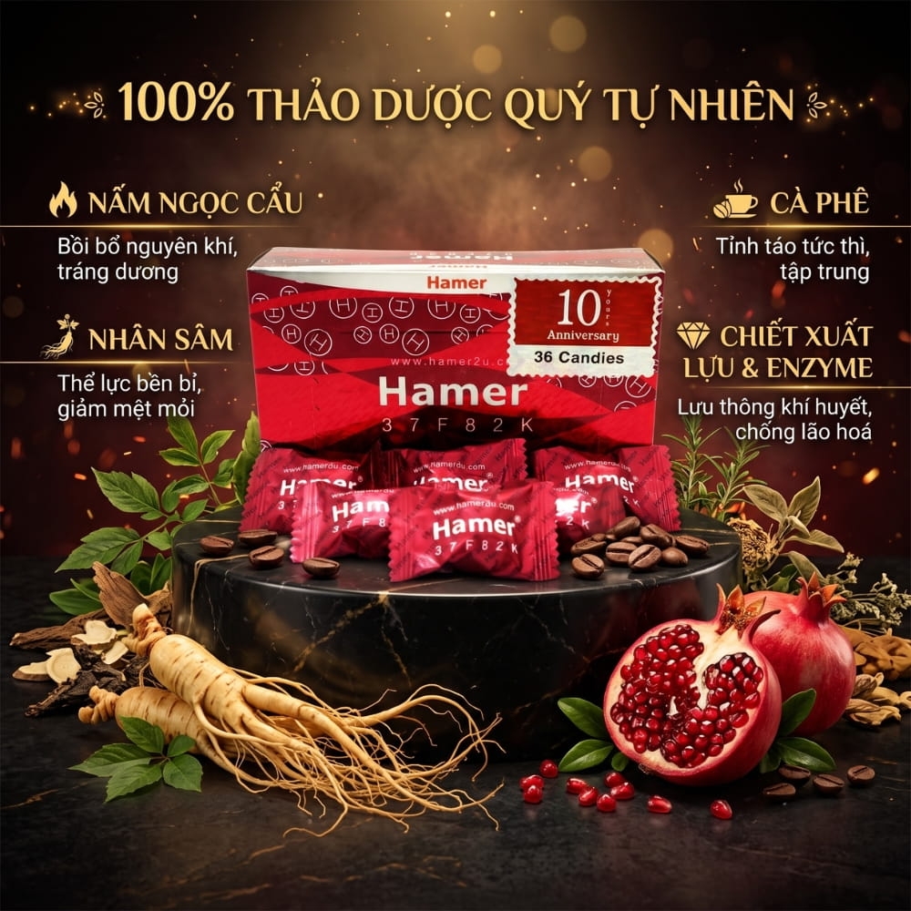 Kẹo sâm tăng cường sinh lý Hamer 37F82K hộp 36 viên