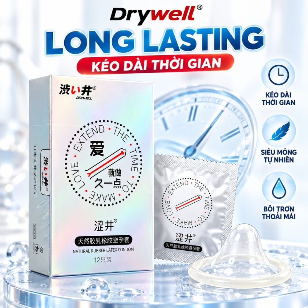 Bao cao su DryWell Long Lasting kéo dài thời gian hộp 12 chiếc