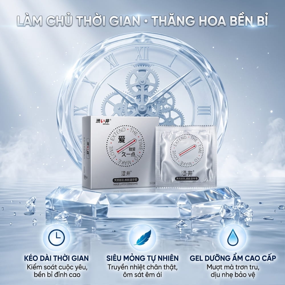 Bao cao su DryWell Long Lasting kéo dài thời gian hộp 3 chiếc