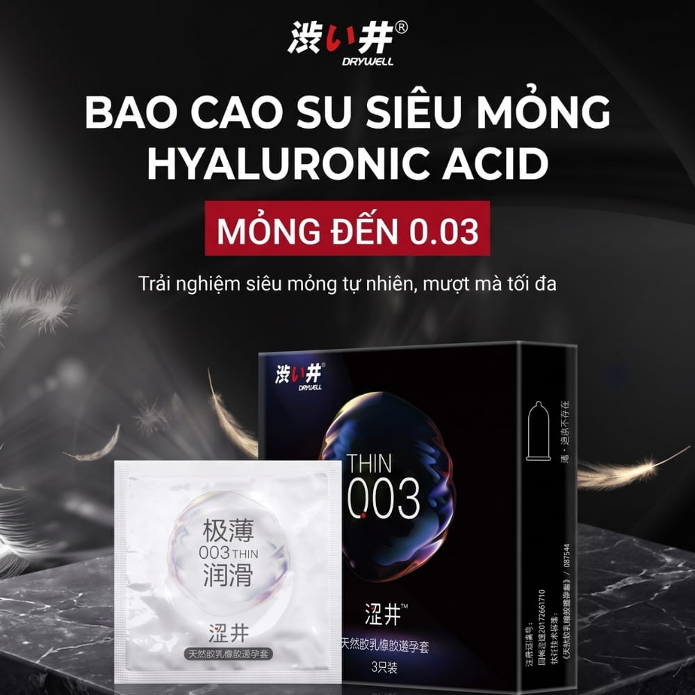 Bao cao su DryWell Ultra Thin 003 siêu mỏng hộp 3 chiếc