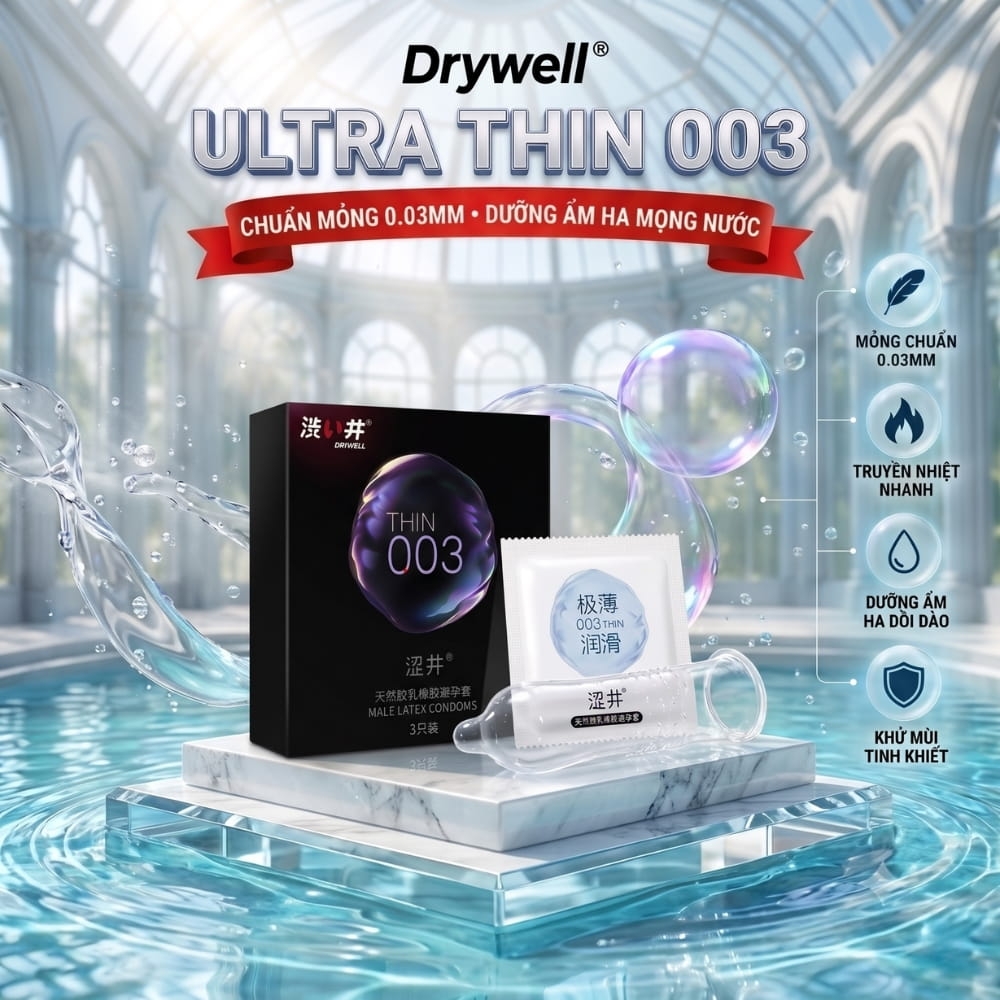 Bao cao su DryWell Ultra Thin 003 siêu mỏng hộp 3 chiếc