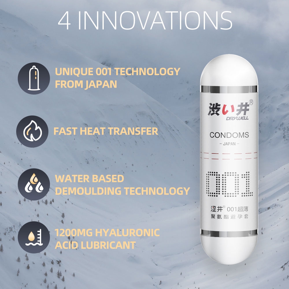 Bao cao su DryWell Ultra Thin 001 siêu mỏng nhiều gel hộp 7 viên