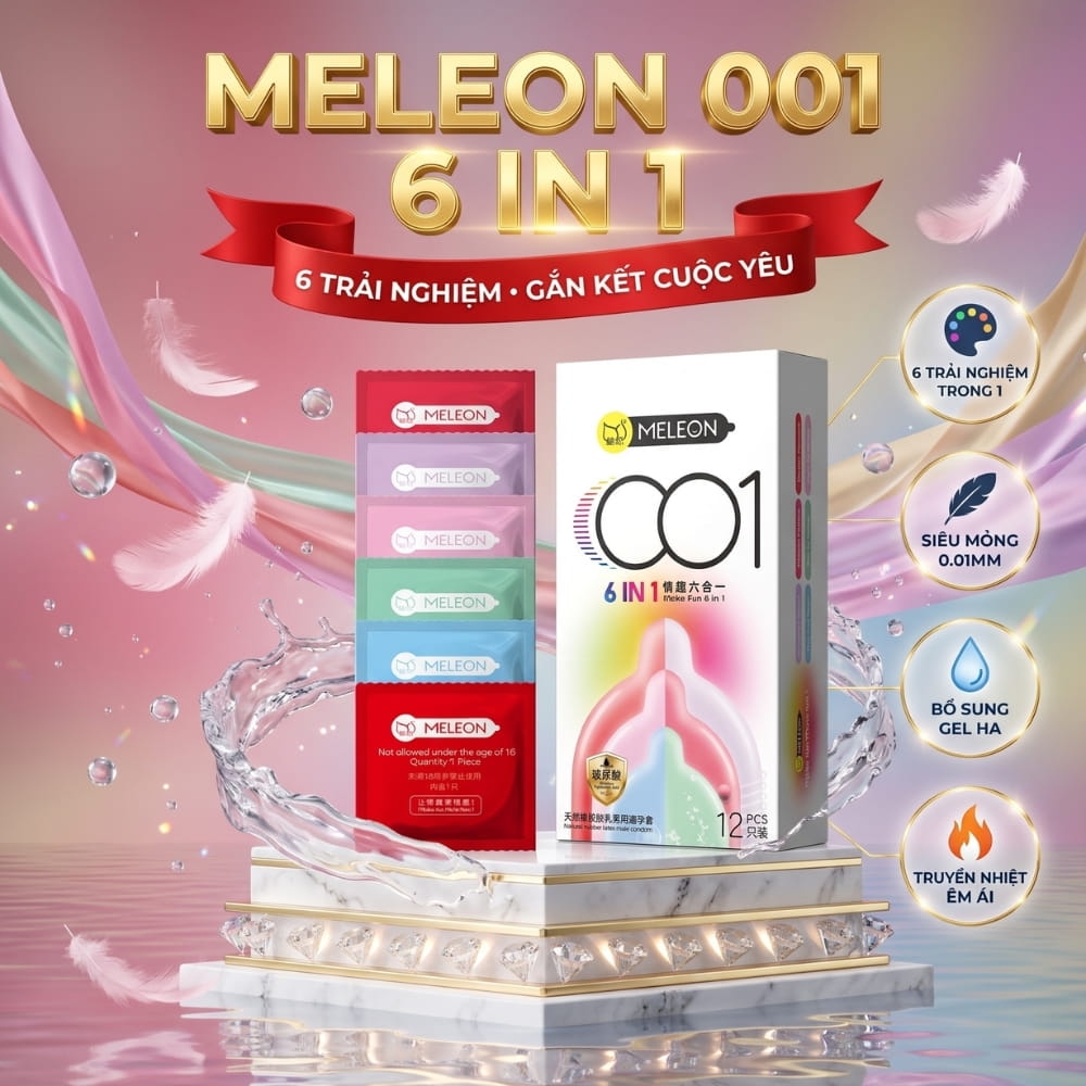 Bao cao su Meleon 001 6 in 1 siêu mỏng hộp 12 chiếc