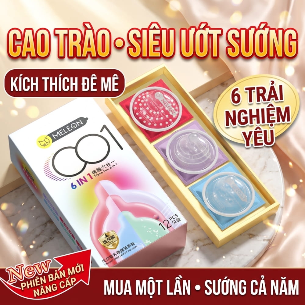 Bao cao su Meleon 001 6 in 1 siêu mỏng hộp 12 chiếc