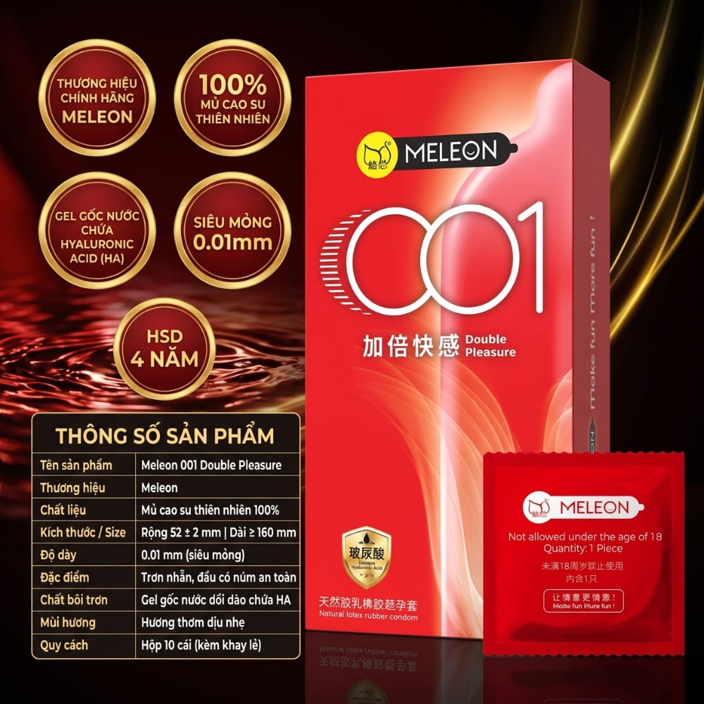 Bao cao su Meleon 001 Double Pleasure siêu mỏng hộp 10 chiếc
