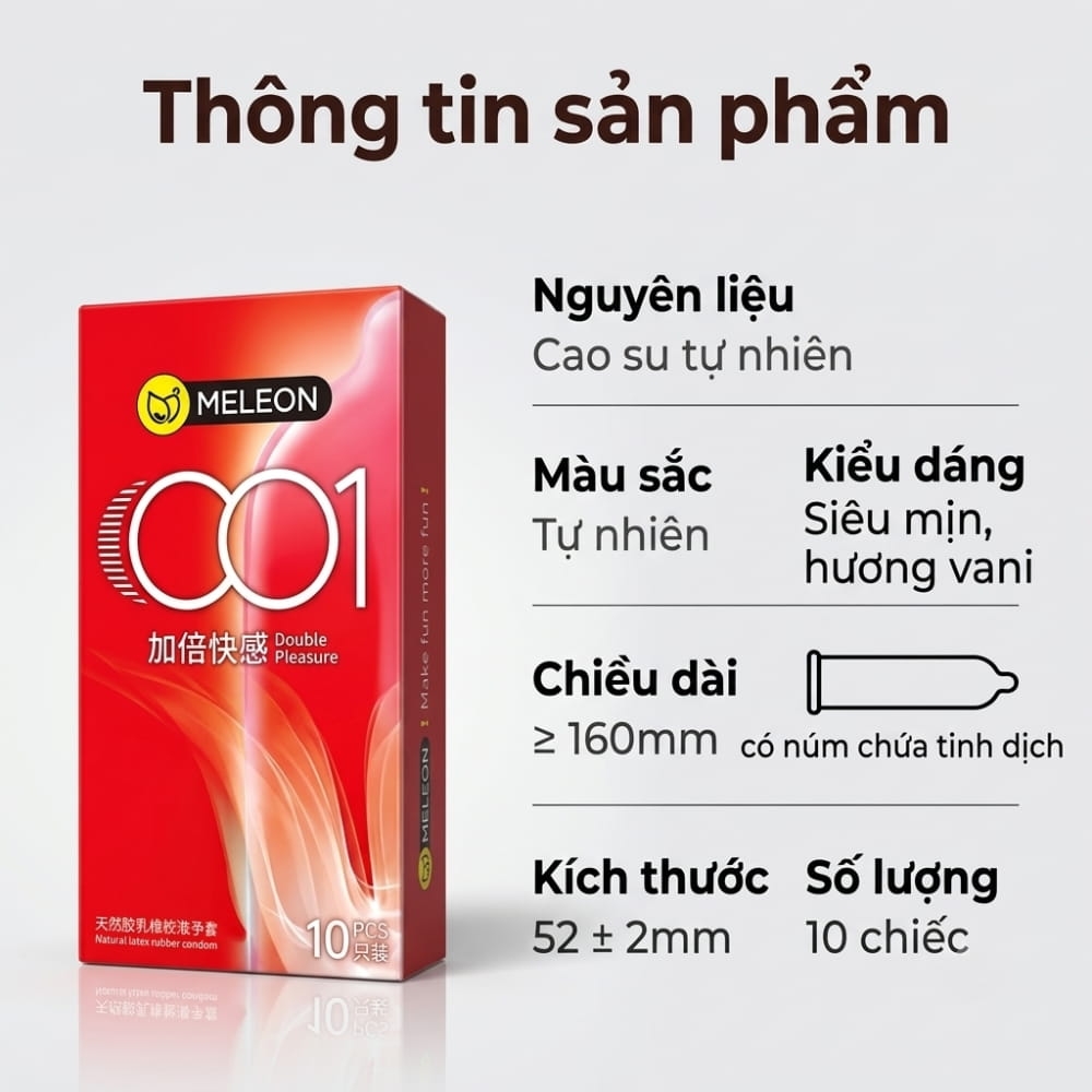 Bao cao su Meleon 001 Double Pleasure siêu mỏng hộp 10 chiếc