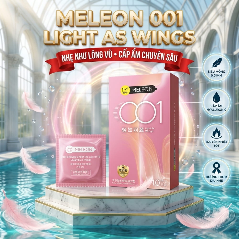 Bao cao su Meleon 001 Light As Wings siêu mỏng hộp 10 chiếc