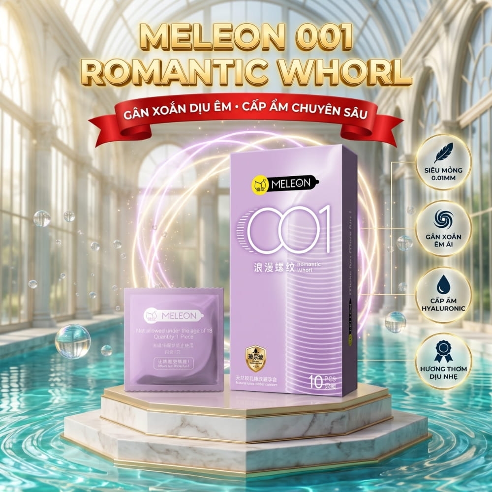 Bao cao su Meleon 001 Romantic Whorl gân xoắn hộp 10 chiếc
