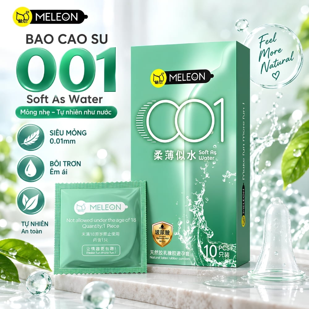 Bao cao su Meleon 001 Soft As Water siêu mỏng hộp 10 chiếc