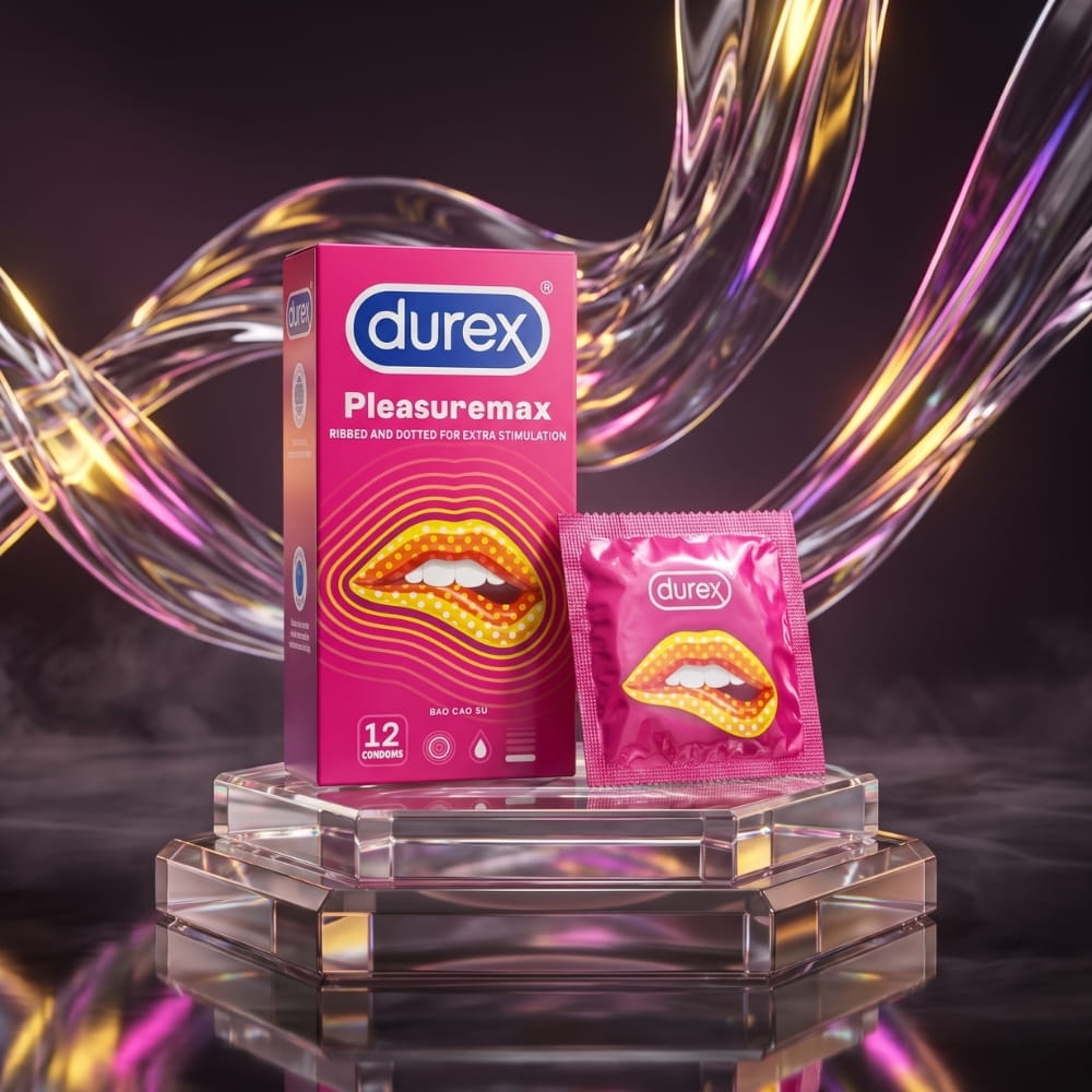 Bao cao su Durex Pleasuremax gân và điểm nổi hộp 12 chiếc