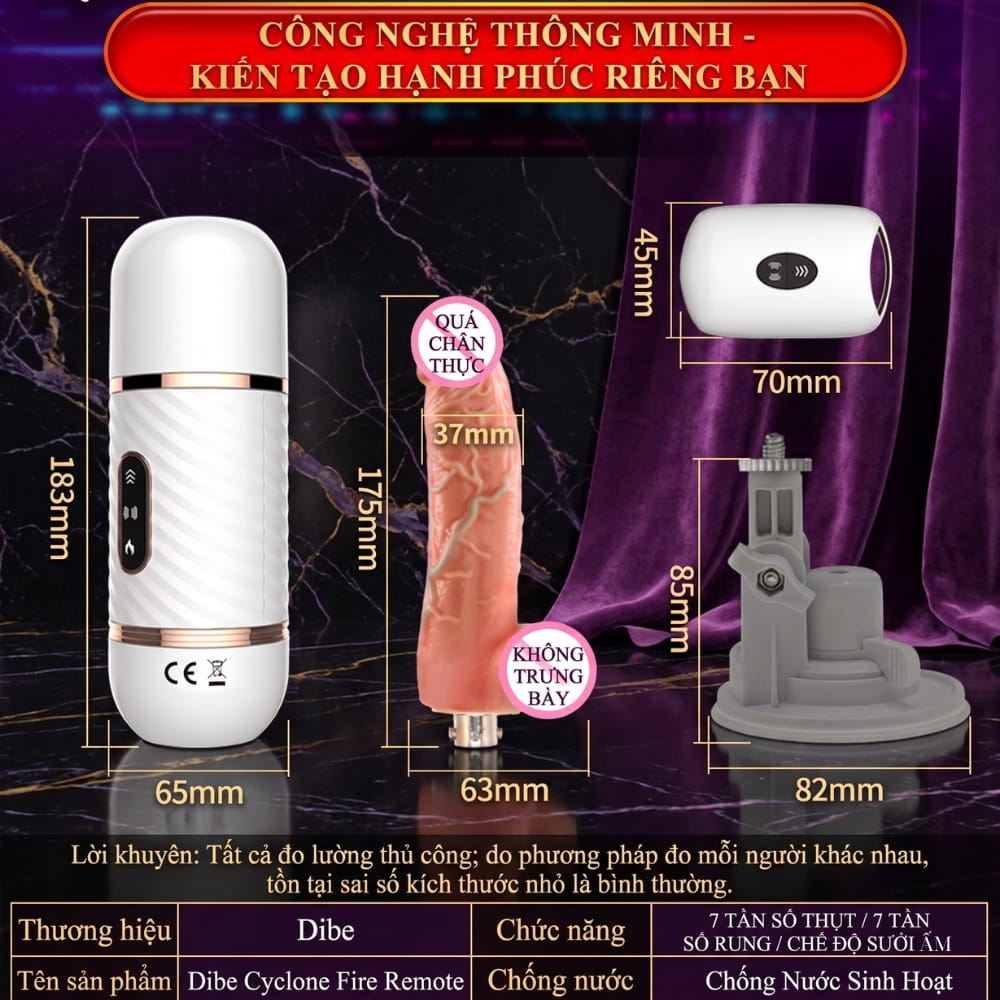 Dương vật giả hít tường đa năng Dibe Cyclone Fire remote