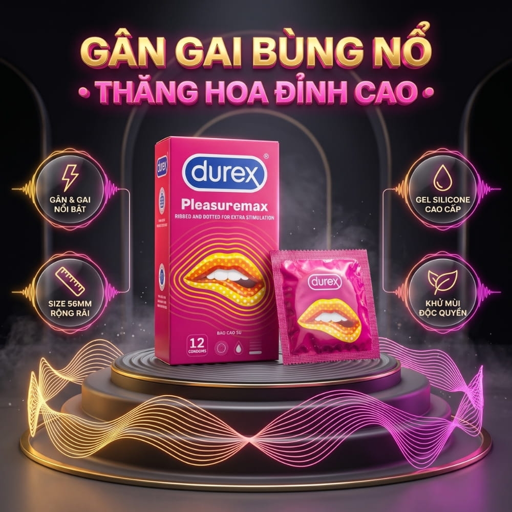 Bao cao su Durex Pleasuremax gân và điểm nổi hộp 12 chiếc