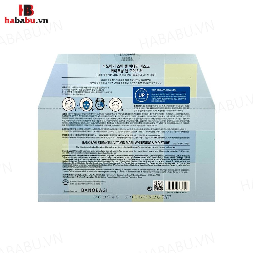 Mặt nạ Banobagi Stem Cell Whitening & Moisture set 10 miếng chính hãng