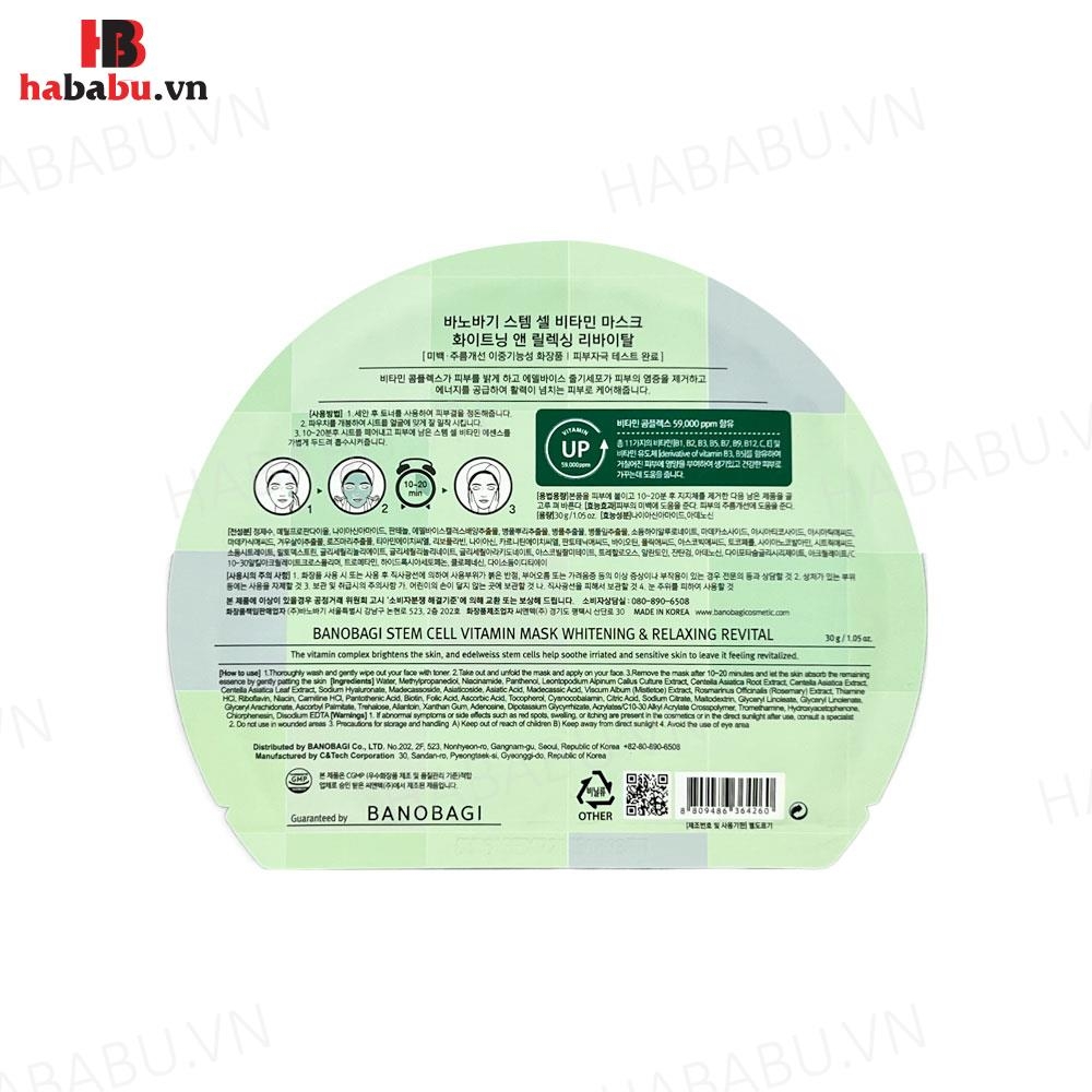 Mặt nạ Banobagi Stem Cell Whitening & Relaxing set 10 miếng chính hãng
