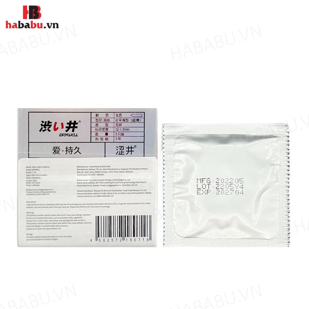 Bao cao su Drywell Long Lasting hộp 3 chiếc kéo dài thời gian chính hãng