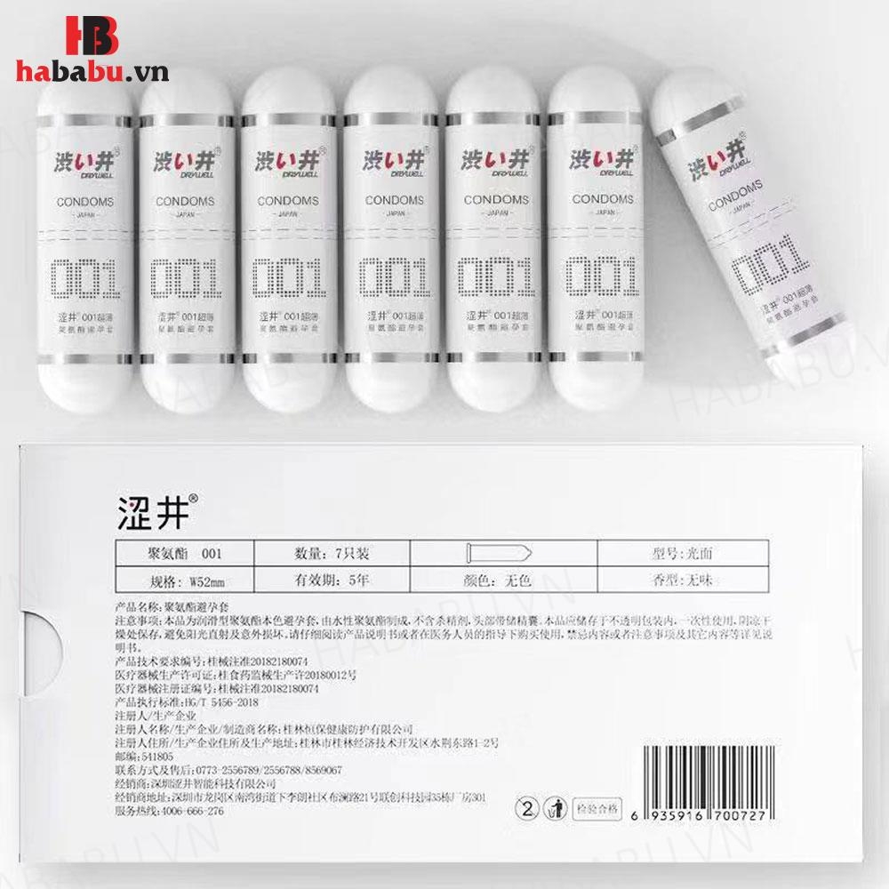 Bao cao su siêu mỏng DryWell Ultra Thin 001 7 chiếc chính hãng