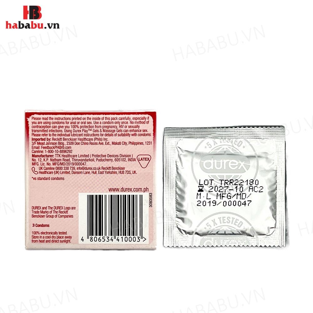 Bao cao su Durex Sensual Strawberry hộp 3 chiếc chính hãng