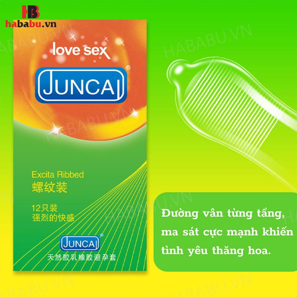 Bao cao su Juncai Excita Ribble hộp 12 chiếc tăng khoái cảm chính hãng