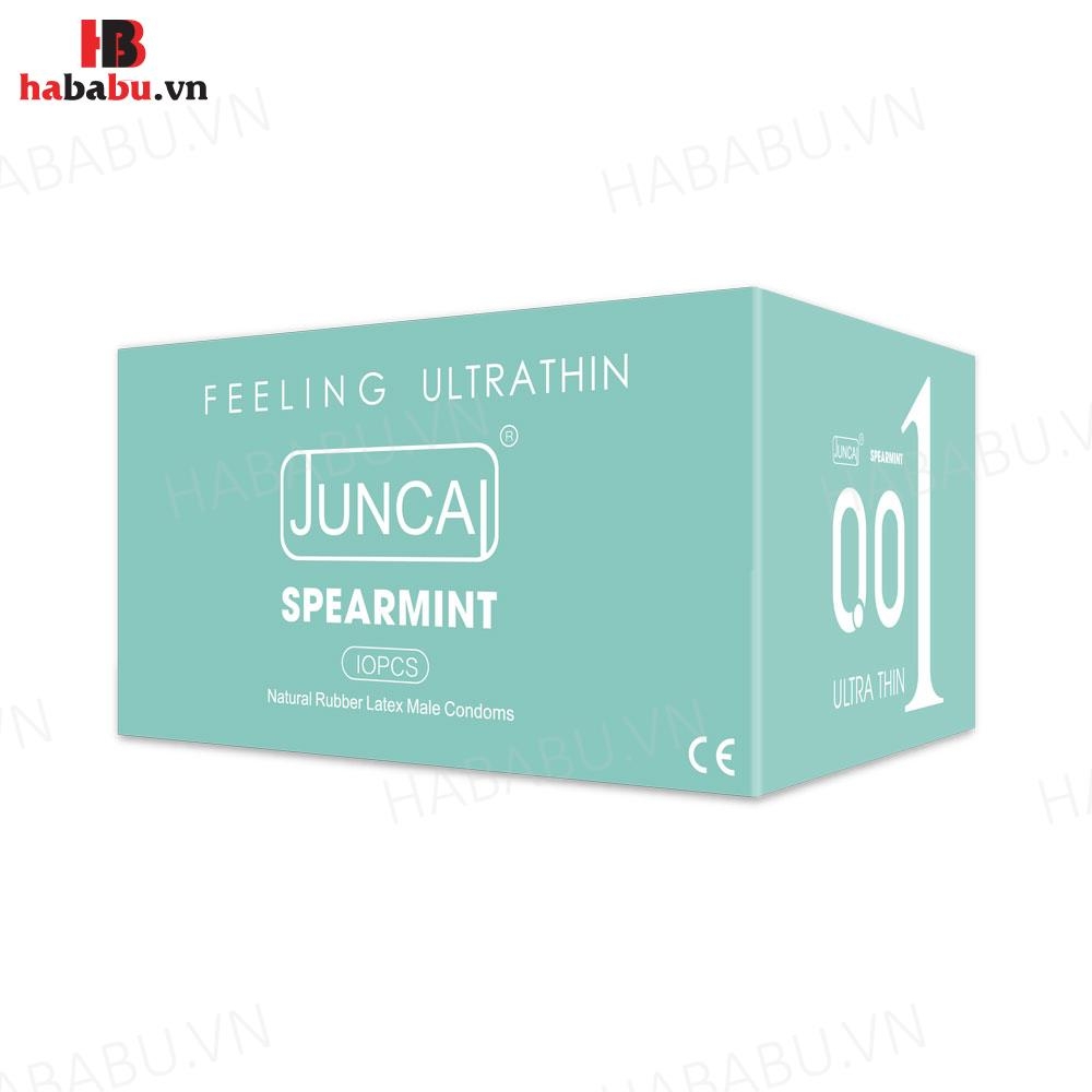 Bao cao su siêu mỏng Juncai Spearmint kéo dài thời gian hộp 10 chiếc chính hãng