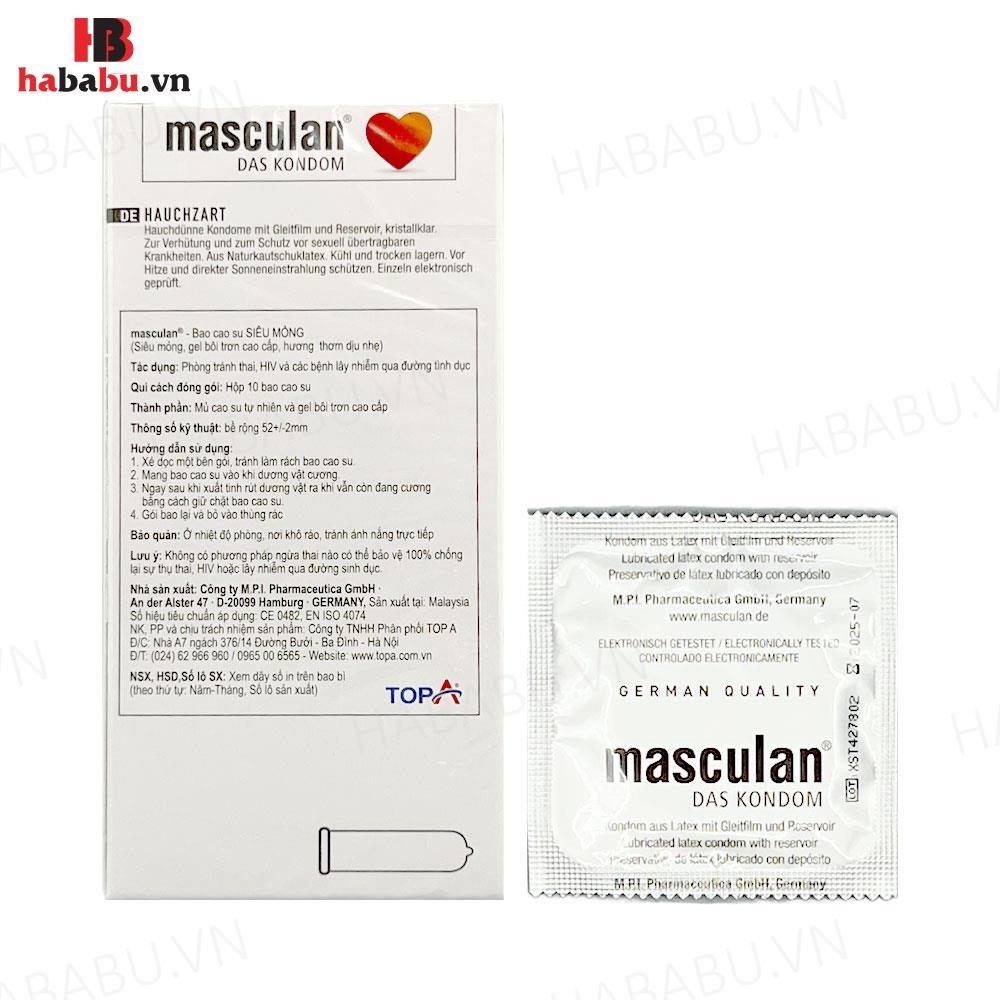 Bao cao su siêu mỏng Masculan Pur hộp 10 chiếc chính hãng