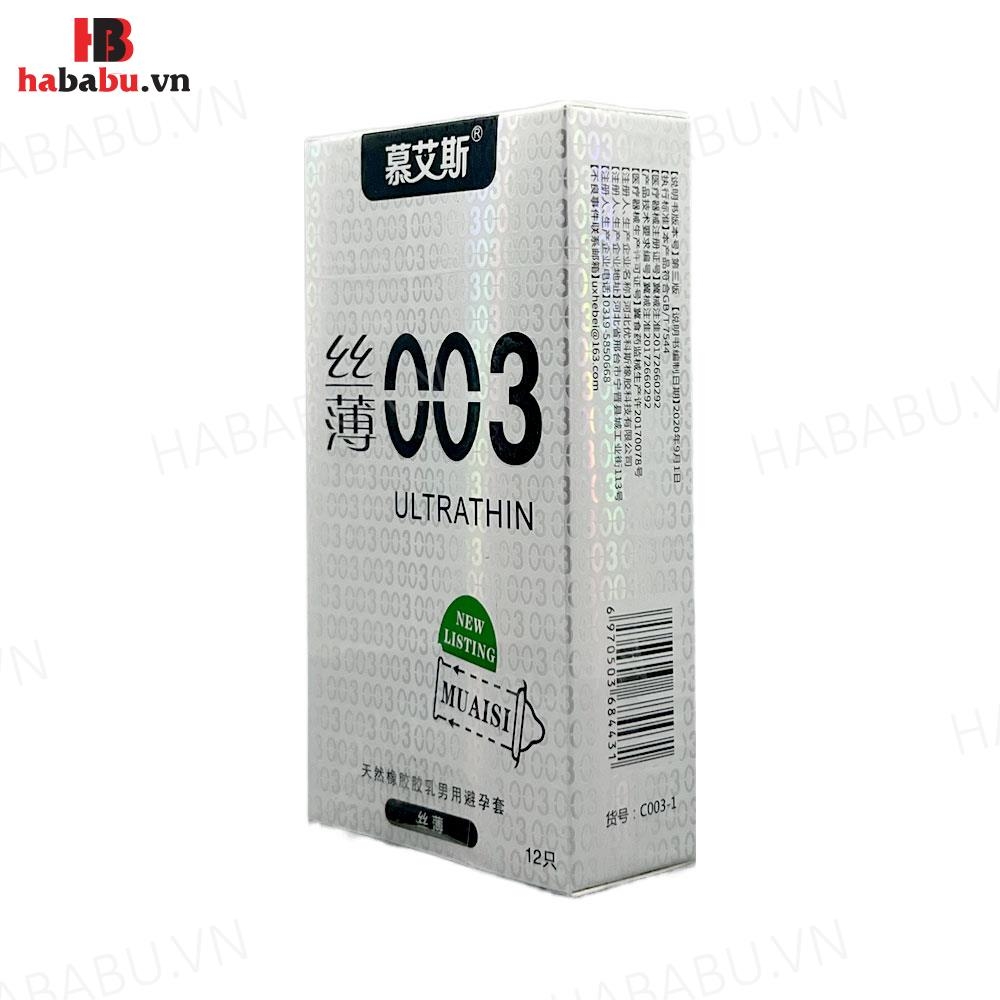 Bao cao su siêu mỏng Muaisi 0.03 Trắng hộp 12 chiếc Ultrathin chính hãng