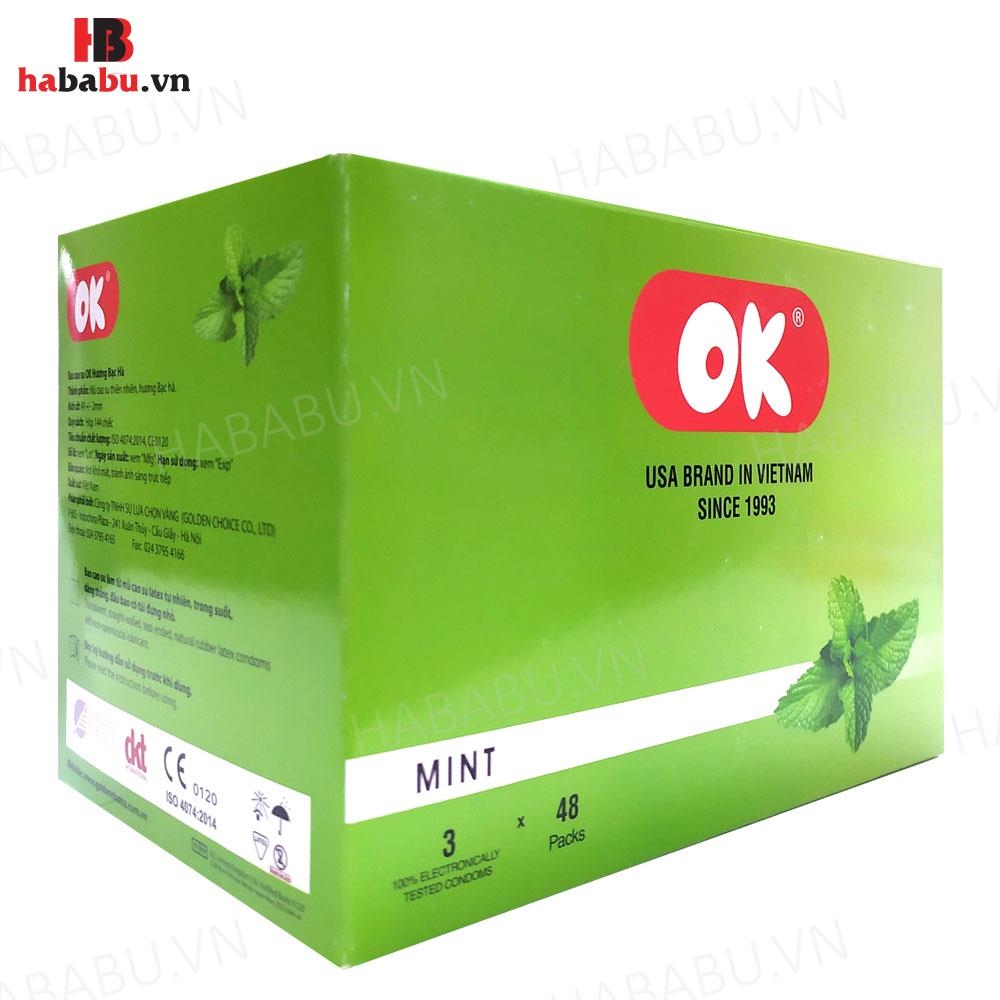 Bao cao su gia đình Ok Bạc Hà hộp 144 chiếc chính hãng