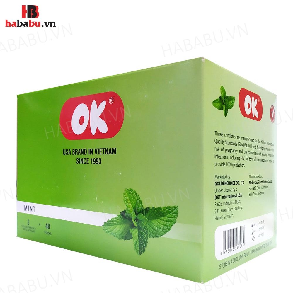 Bao cao su gia đình Ok Bạc Hà hộp 144 chiếc chính hãng