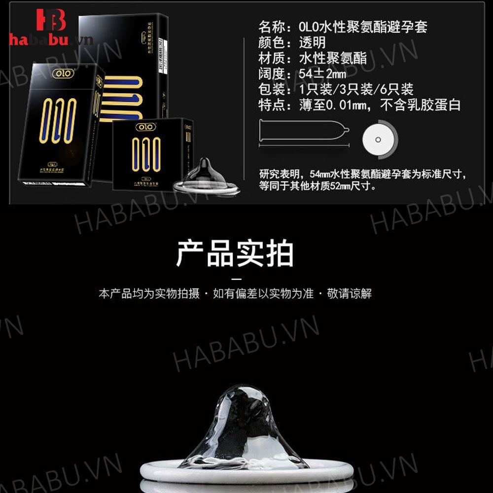 Bao cao su Olo Invisible 0.01mm hộp 3 chiếc siêu mỏng chính hãng