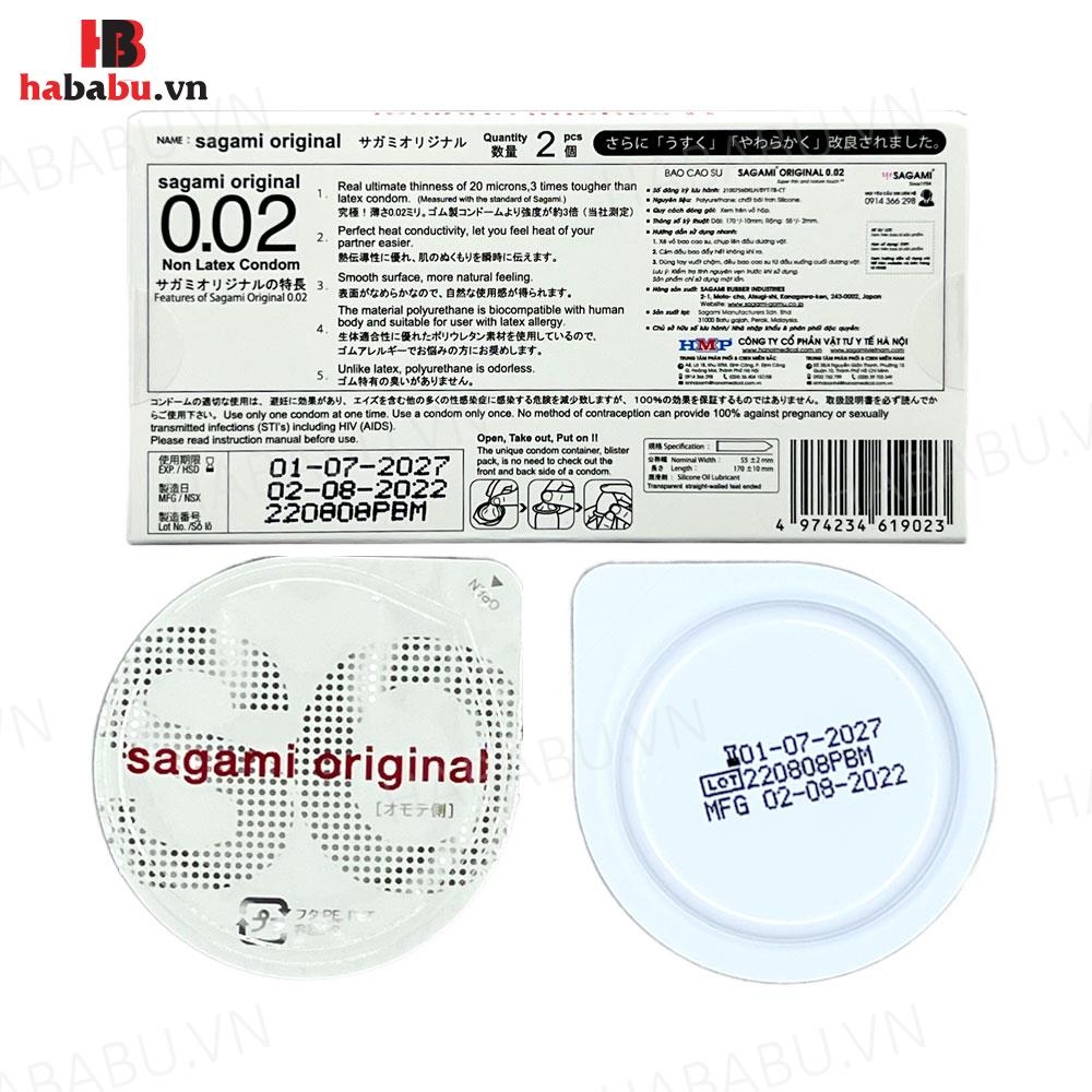 Bao cao su siêu mỏng Sagami 0.02 hộp 2 chiếc chính hãng