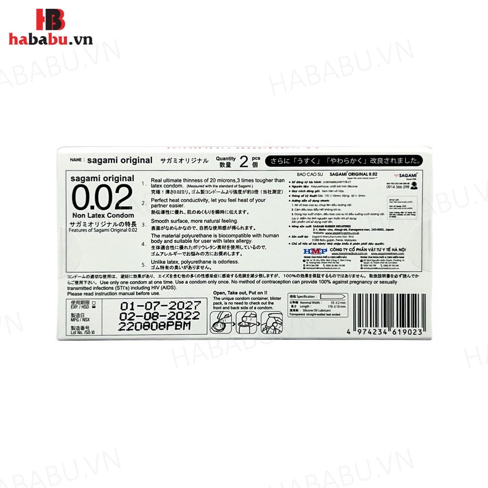 Bao cao su siêu mỏng Sagami 0.02 hộp 2 chiếc chính hãng