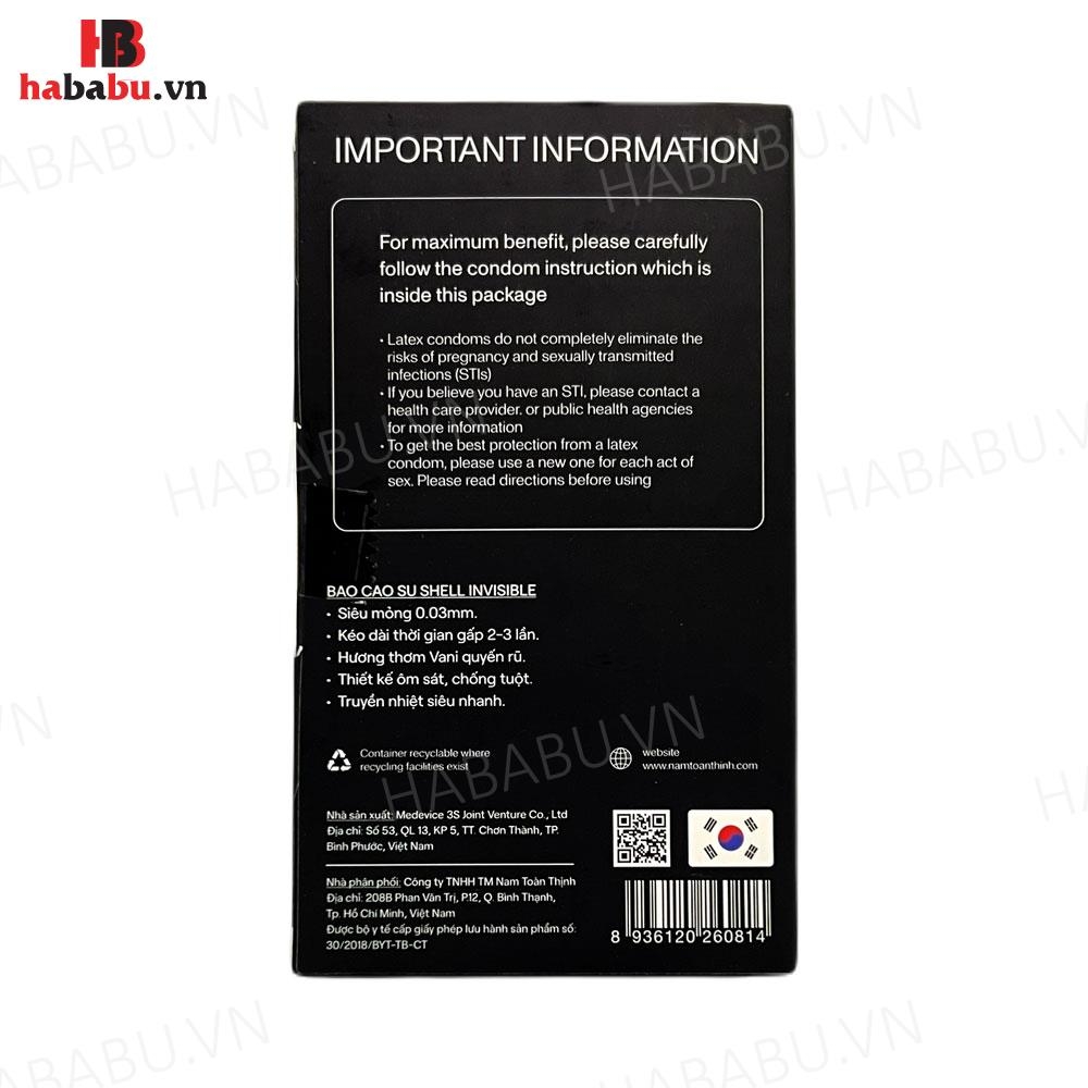 Bao cao su Shell Invisible hộp 10 chiếc kéo dài thời gian chính hãng