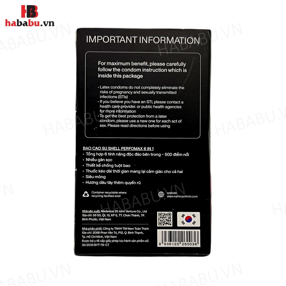Bao cao su Shell Performax 6in1 hộp 10 chiếc kéo dài thời gian chính hãng