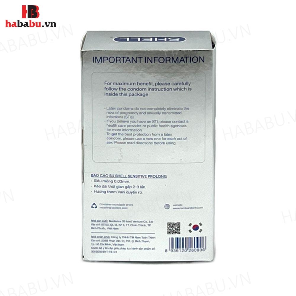Bao cao su Shell Sensitive Prolong hộp 10 chiếc kéo dài thời gian chính hãng