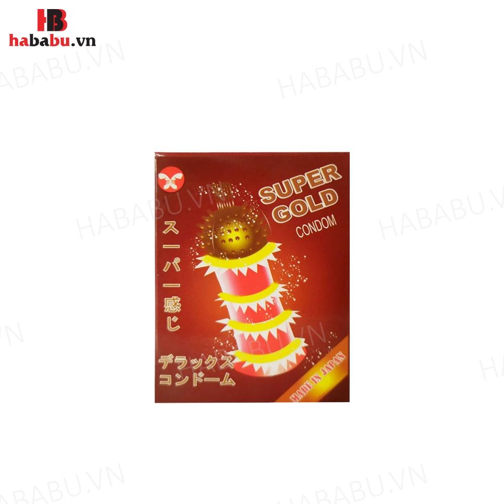 Bao cao su tăng khoái cảm Super Gold hộp 2 chiếc chính hãng