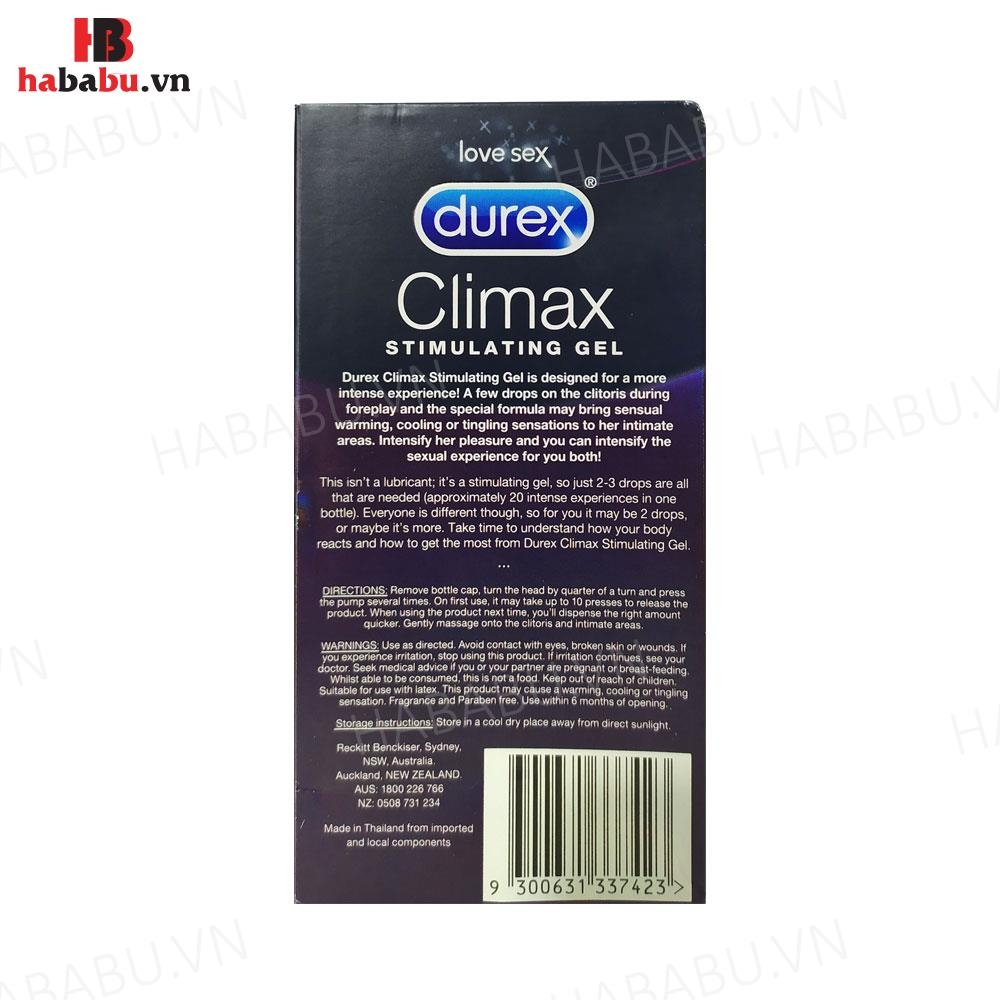 Gel bôi trơn tăng khoái cảm Durex Climax 10ml chính hãng