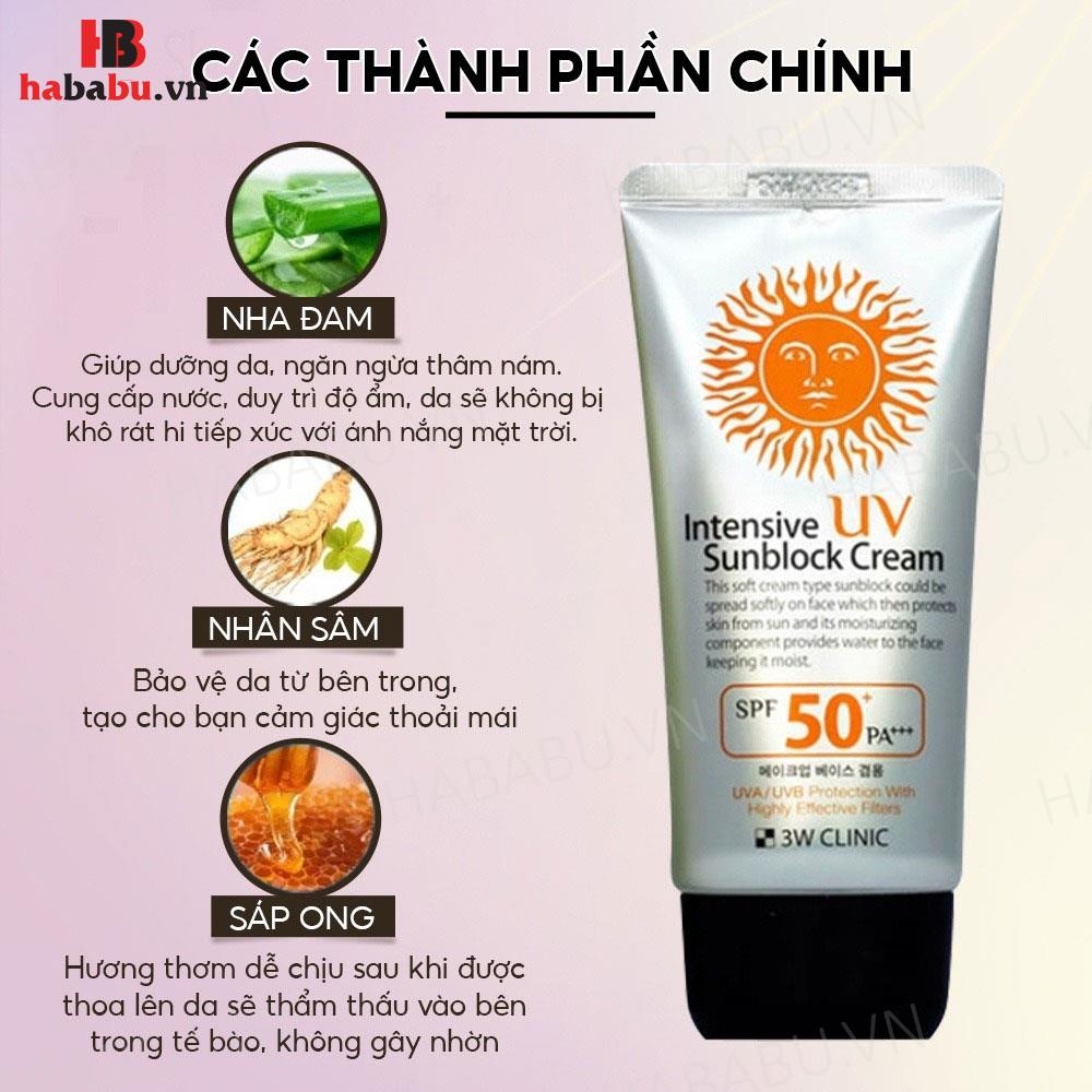 Kem chống nắng 3W Clinic Intensive UV Sunblock Cream 70ml chính hãng