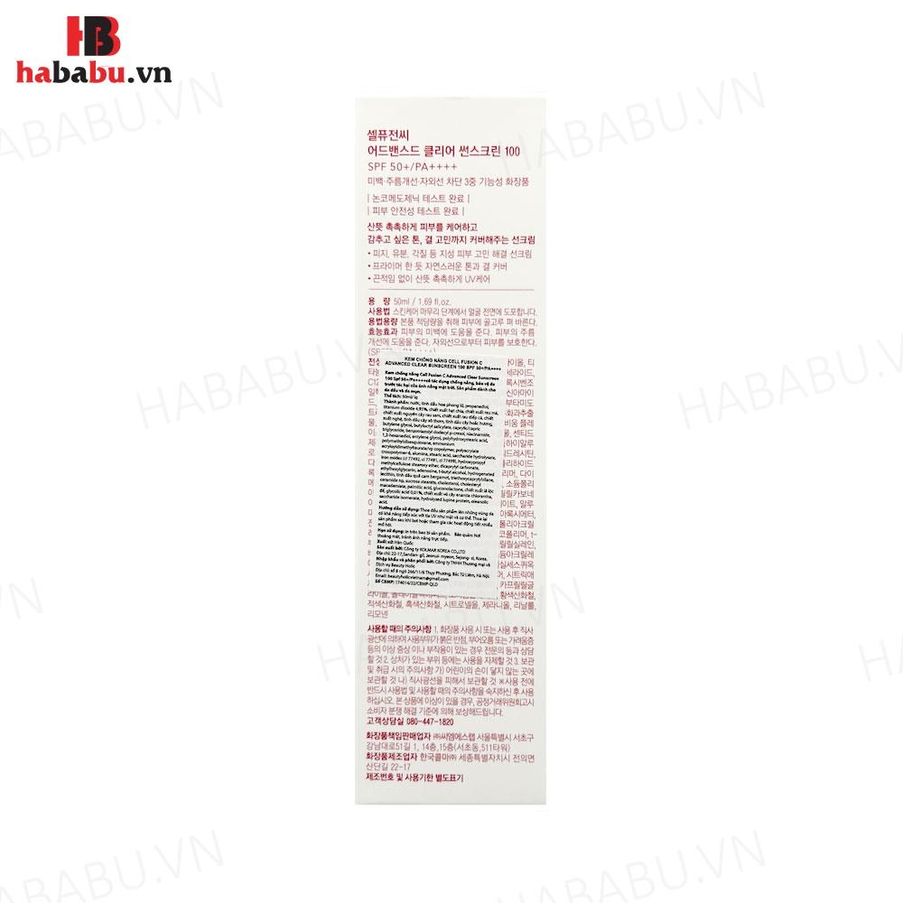 Kem chống nắng Cell Fusion C Advanced Clear SPF 50+/PA++++ chính hãng
