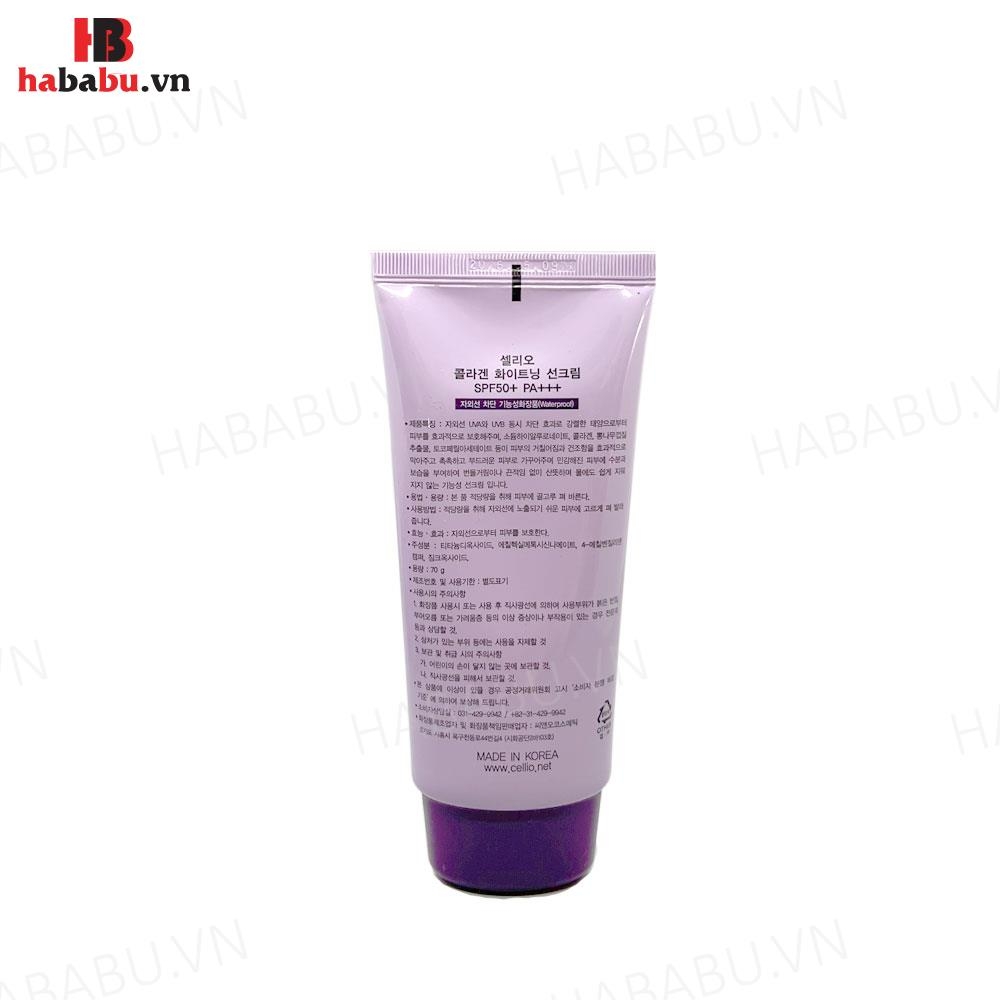 Kem chống nắng Cellio Collagen Whitening Sun Cream 70gr chính hãng