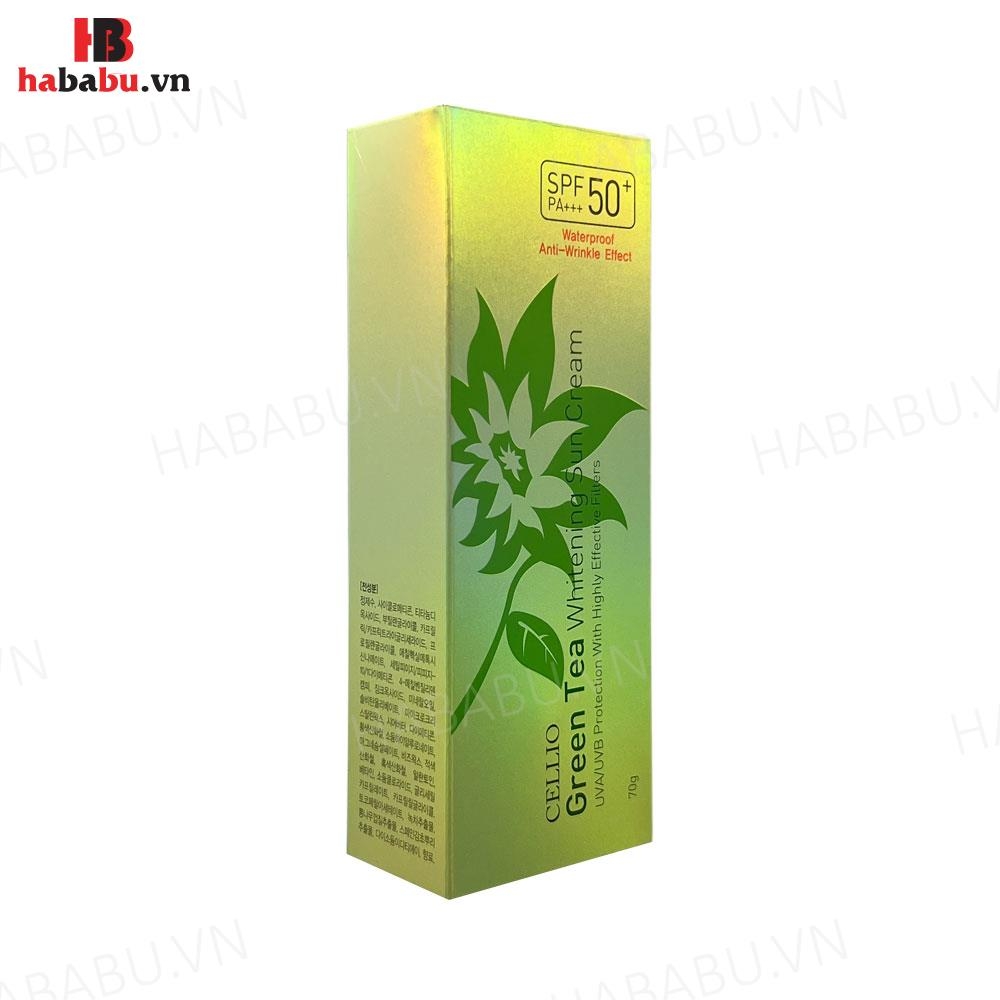 Kem chống nắng Cellio Green Tea Whitening Sun Cream 70gr chính hãng