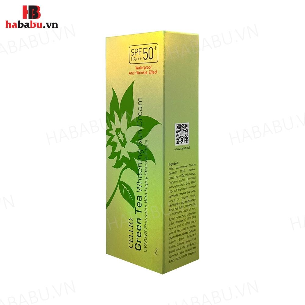 Kem chống nắng Cellio Green Tea Whitening Sun Cream 70gr chính hãng