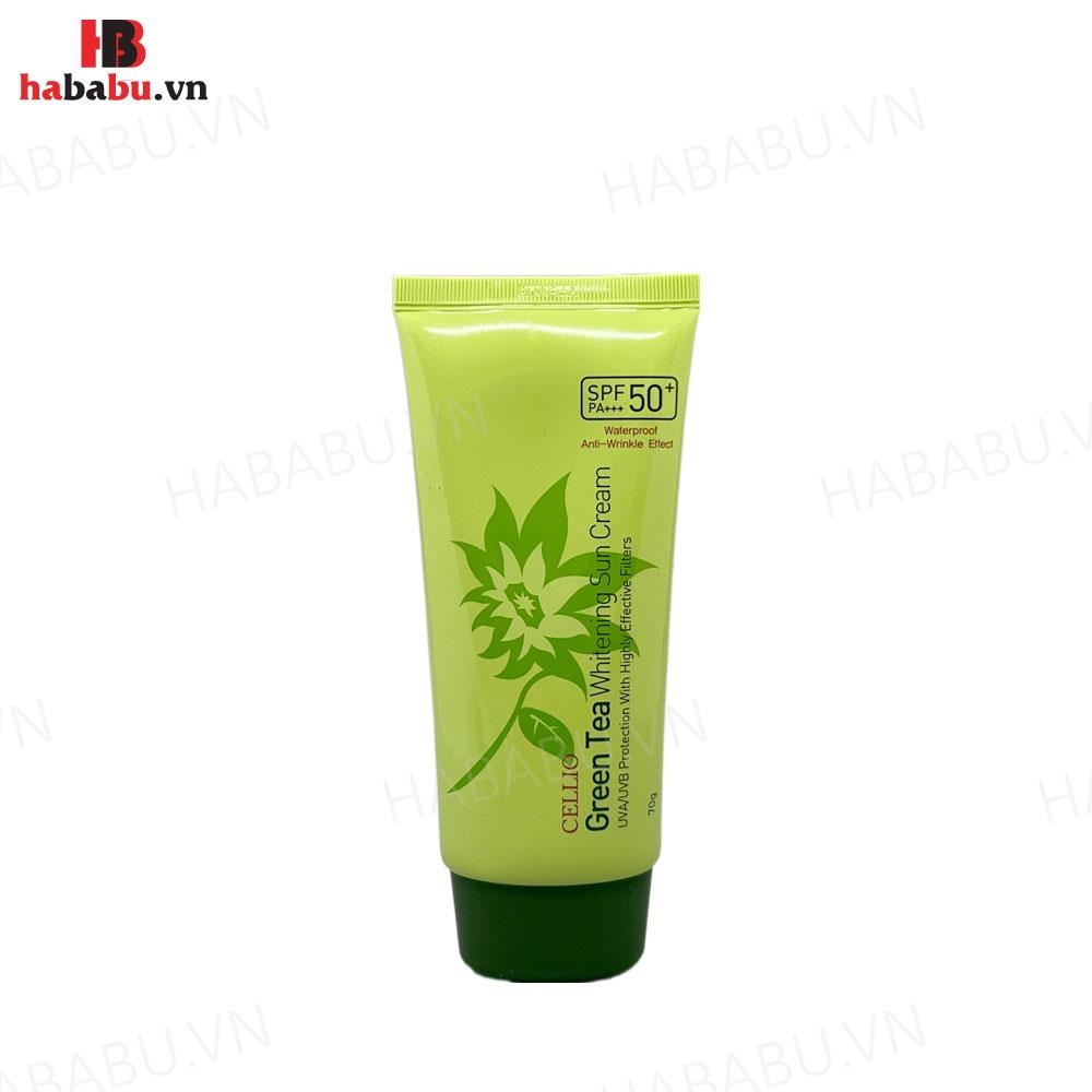 Kem chống nắng Cellio Green Tea Whitening Sun Cream 70gr chính hãng