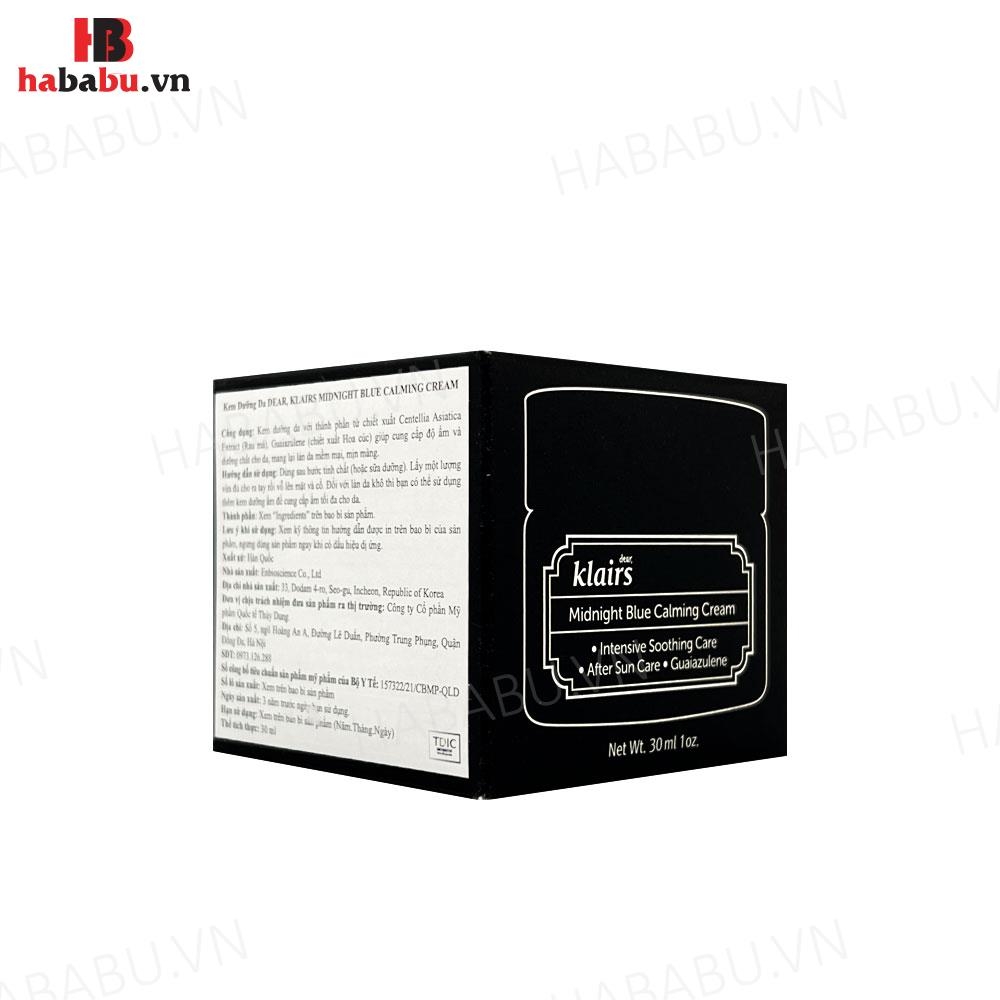 Kem dưỡng da Dear Klairs Midnight Blue Calming Cream 30ml chính hãng