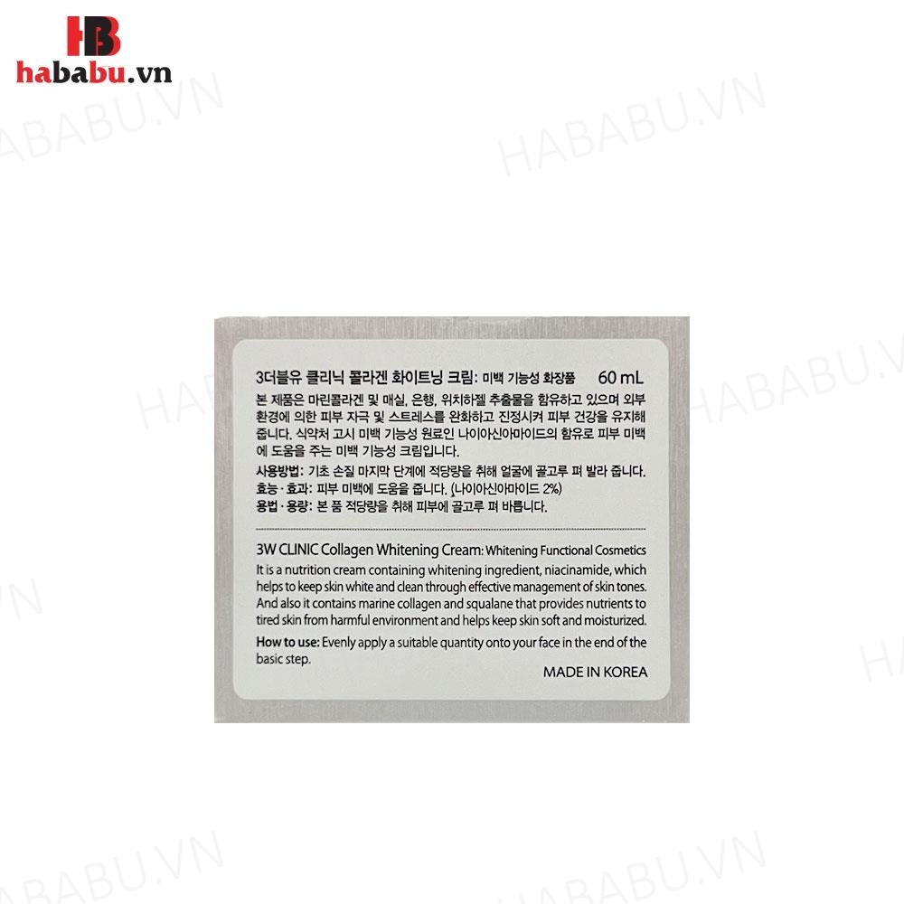 Kem dưỡng trắng da 3W Clinic Collagen Whitening Cream 60ml chính hãng