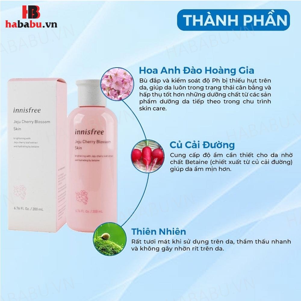 Nước hoa hồng Innisfree Jeju Cherry Blossom Skin 200ml chính hãng