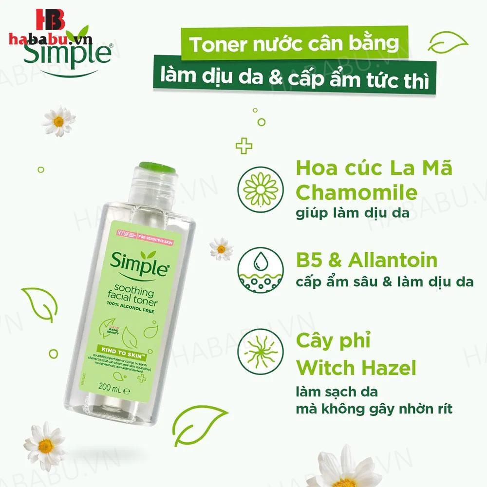 Nước hoa hồng Simple Soothing Facial chai 200ml chính hãng