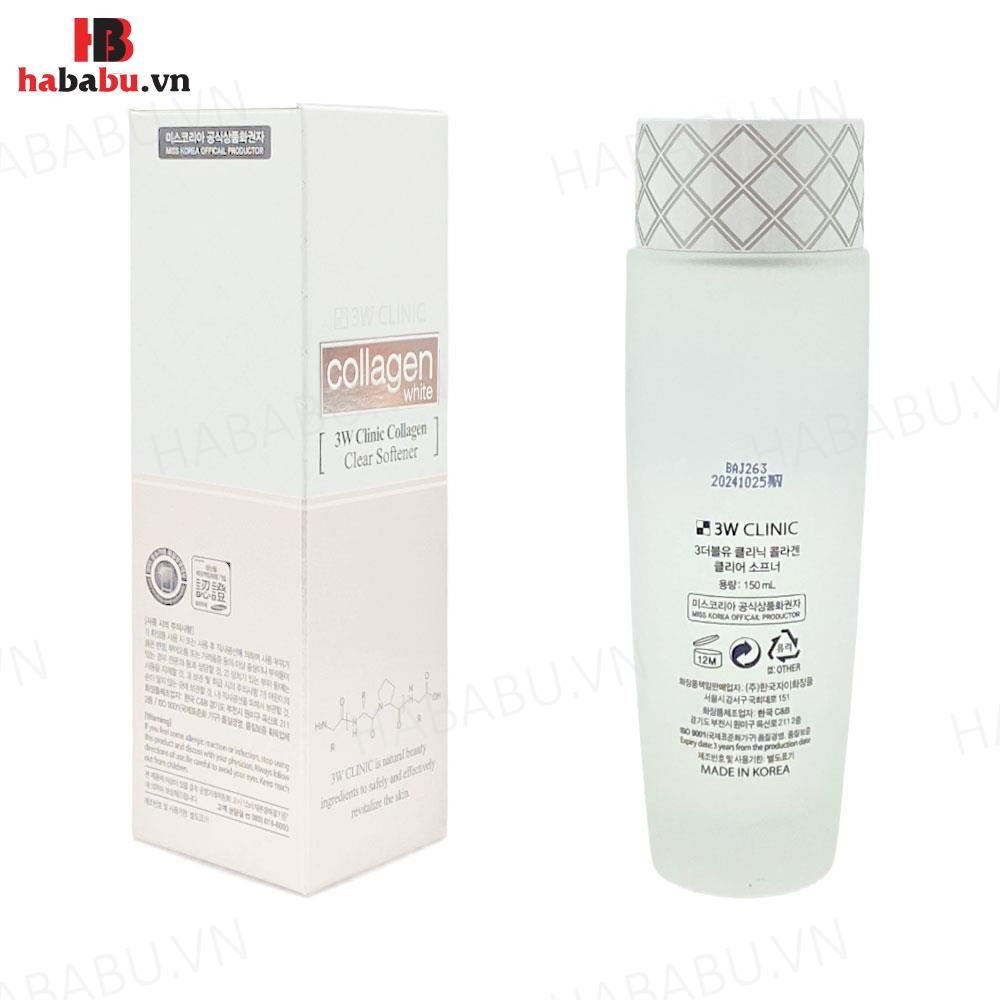 Nước hoa hồng 3W Clinic Collagen White Clear Softener 150ml chính hãng