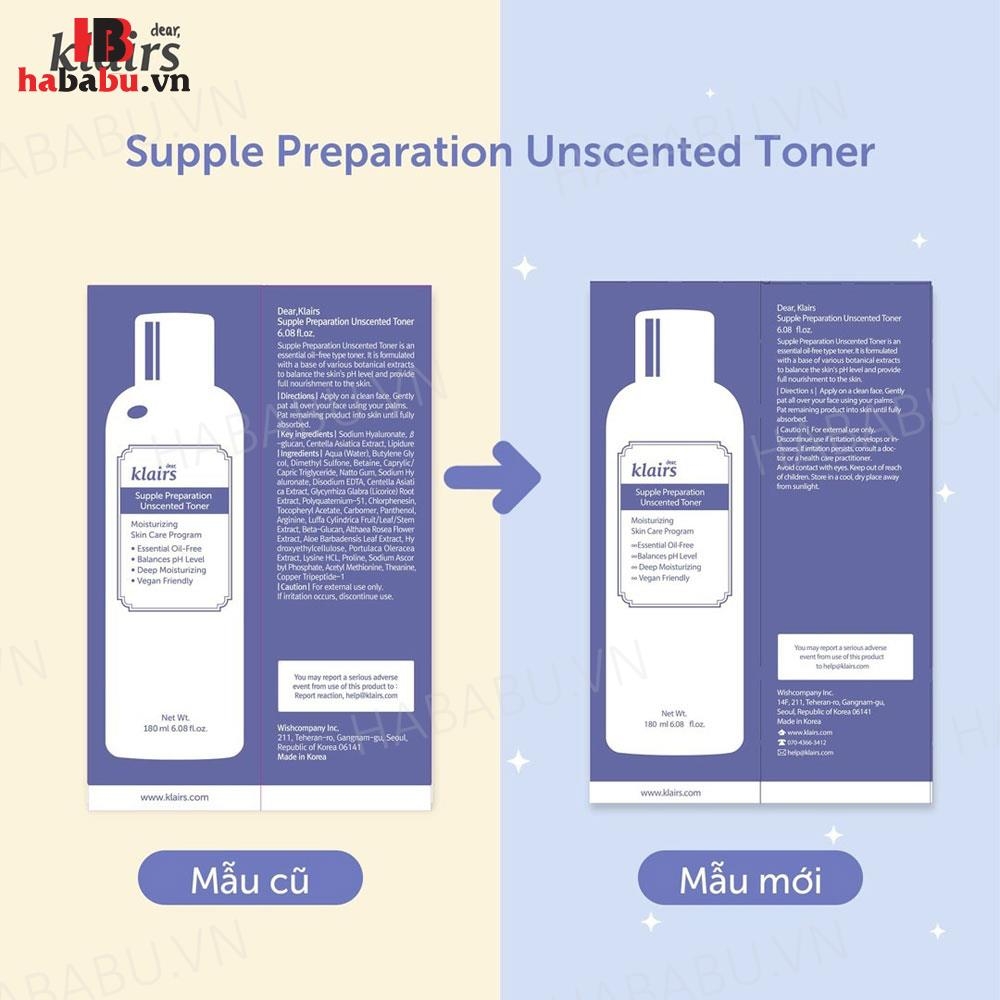 Nước hoa hồng Klairs Supple Preparation Unscented Toner 180ml chính hãng.